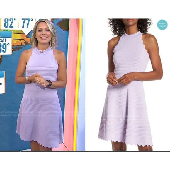 ELIZA J Scalloped Fit & Flare Sweater Dress Size XS Lilac Mini Sleeveless Spring - Picture 15 of 15